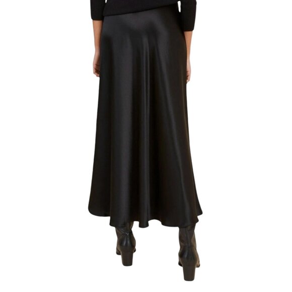 NEW Satin Maxi Skirt Sz. L Black Elastic Waist A-Line Classic Goth Y2K 90s - Picture 4 of 11